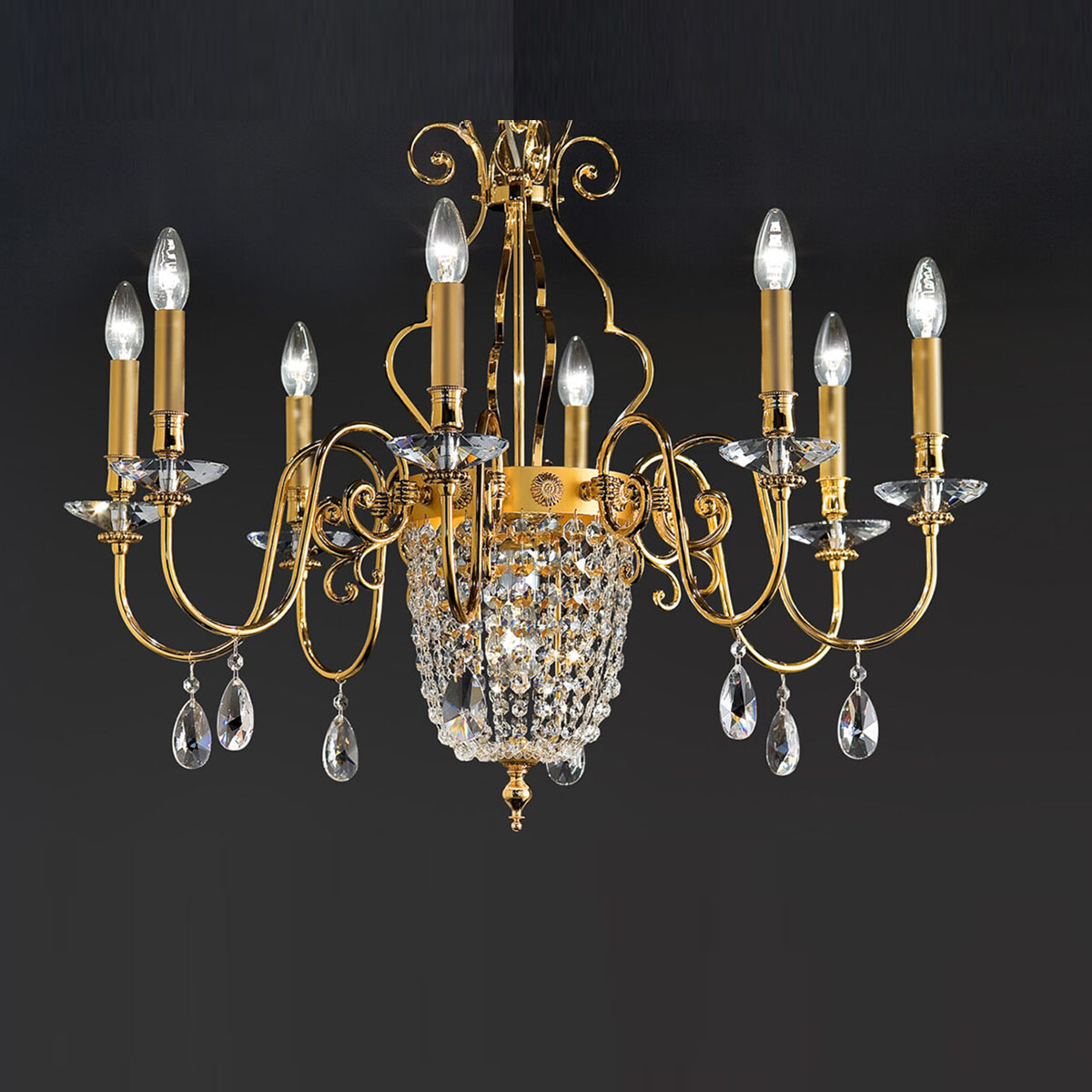 Elegantia 8+1 Kronleuchter, 8-flammig, Ø: 85 cm , Gold glänzend & Gold matt Elegantia 8+1 Kronleuchter, 8-flammig, Ø: 85 cm , Gold glänzend & Gold matt