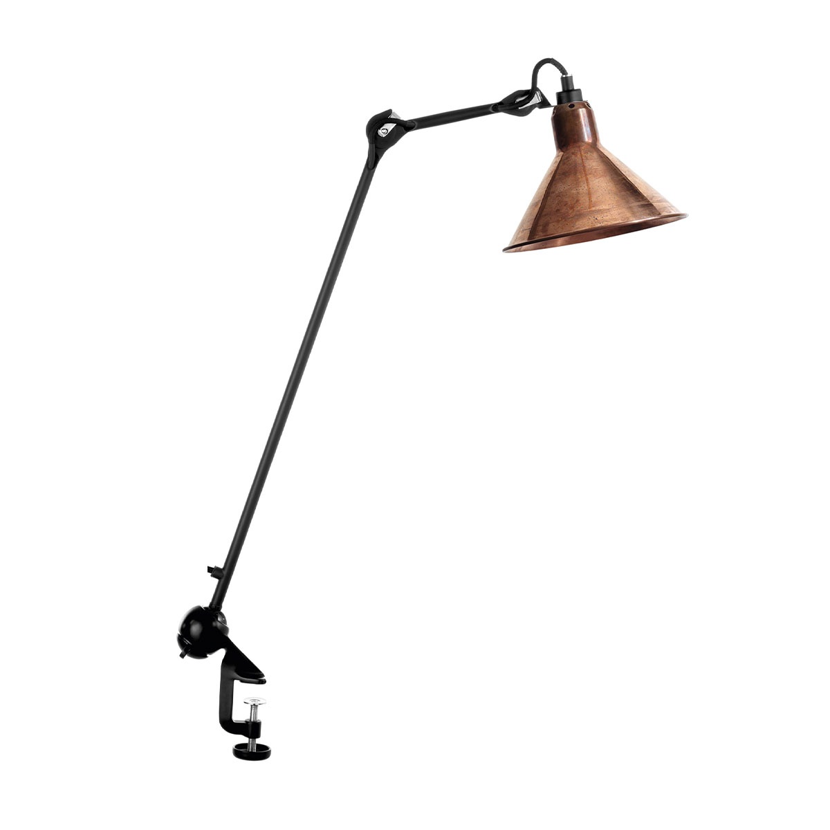 Lampe Gras N° 201 Tischleuchte, H: 59 cm Schwarz, Schirm Kupfer roh Konisch in Schwarz Kupfer – hochwertige Designerlampe aus dem Hause DCW Editions geeignet fürs Wohnzimmer