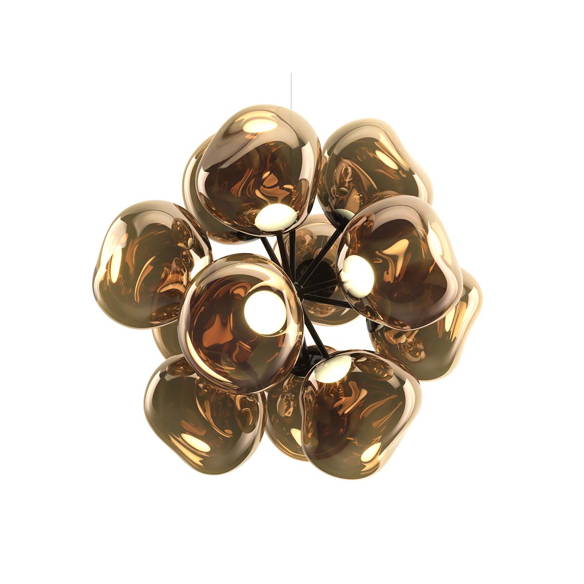 Tom Dixon Melt Burst LED Chandelier, Ø: 153 cm, H: 136.5 cm, 12-flammig, Bronze, Schwarz