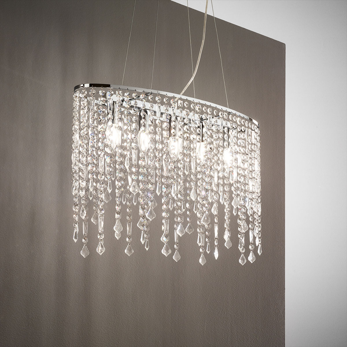 Rain SP5 Pendelleuchte Chrom Kristallglas, L: 65,5 cm