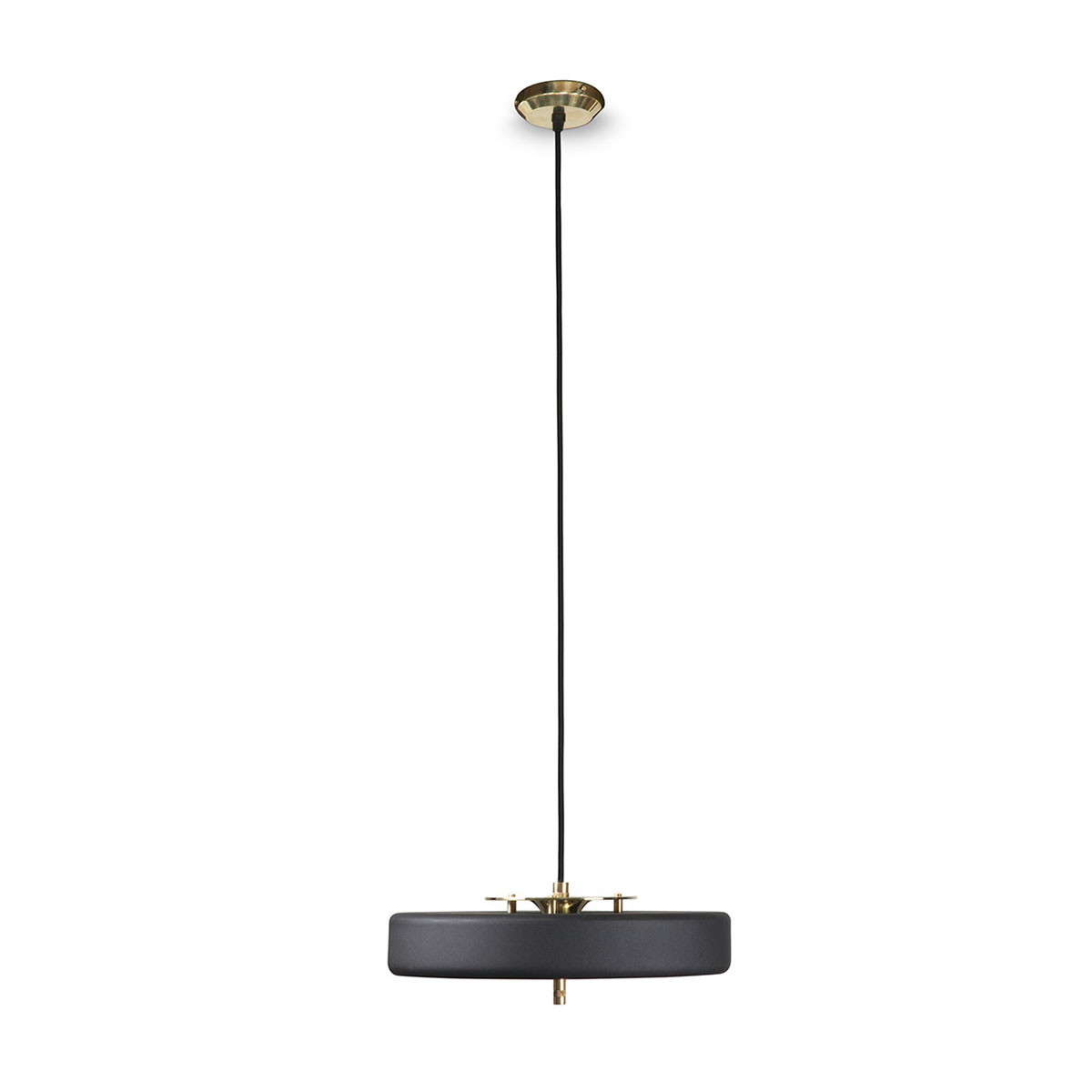 Luxusleuchten aus Großbritannien: Bert Frank Revolve Pendelleuchte, Ø: 35 cm, Schwarz, Messing poliert, gebürstetes Messing und Aluminium und Polycarbonat, handgefertigt in Birmingham, atmosphärisches Licht, ikonische Revolve-Serie im Art Déco Stil