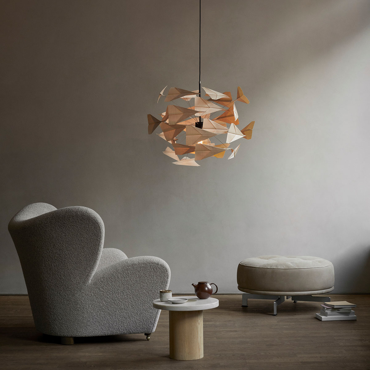 TR747 Pendelleuchte, Birke Natur, Ø: 80 cm, H: 60 cm