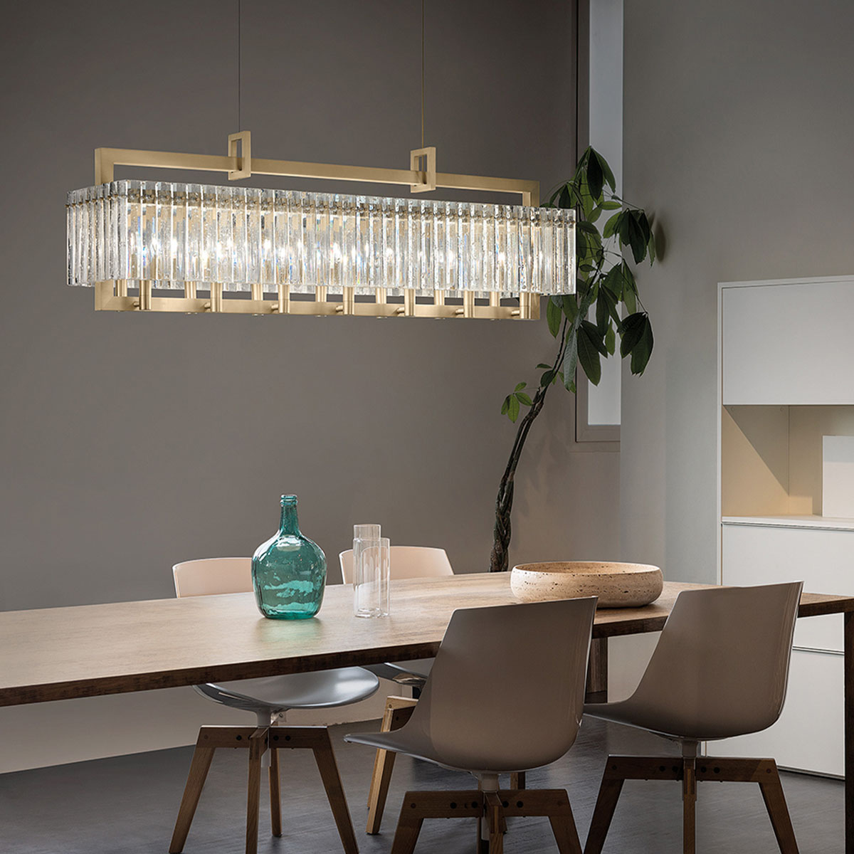 Masiero Crek S14 Pendelleuchte, L: 123 cm Pendelleuchten - luxuriöse Verarbeitung aus Kristallglas und Metall, Farbe Messing