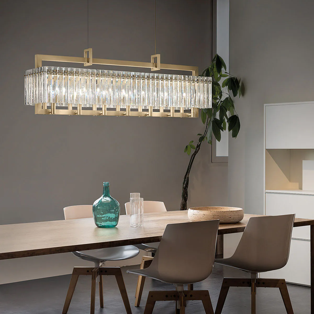 Masiero Crek S14 Pendelleuchte, L: 123 cm Pendelleuchten - luxuriöse Verarbeitung aus Kristallglas und Metall, Farbe Messing