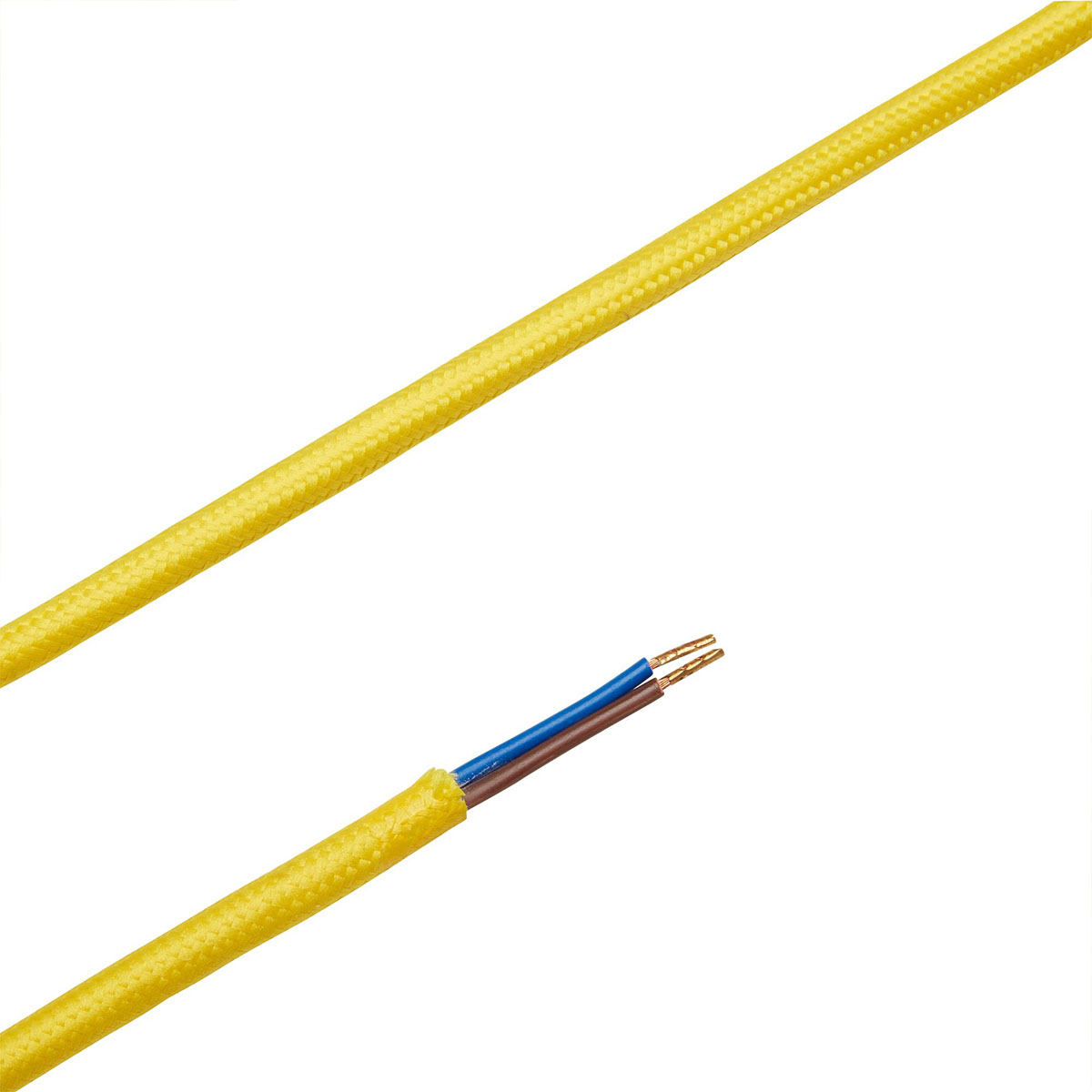 Textilkabel für Lampe, 2 Meter Stoffkabel 2-adrig (2 x 0,75mm²), Gelb Textilkabel für Lampe, 2 Meter Stoffkabel 2-adrig (2 x 0,75mm²), Gelb