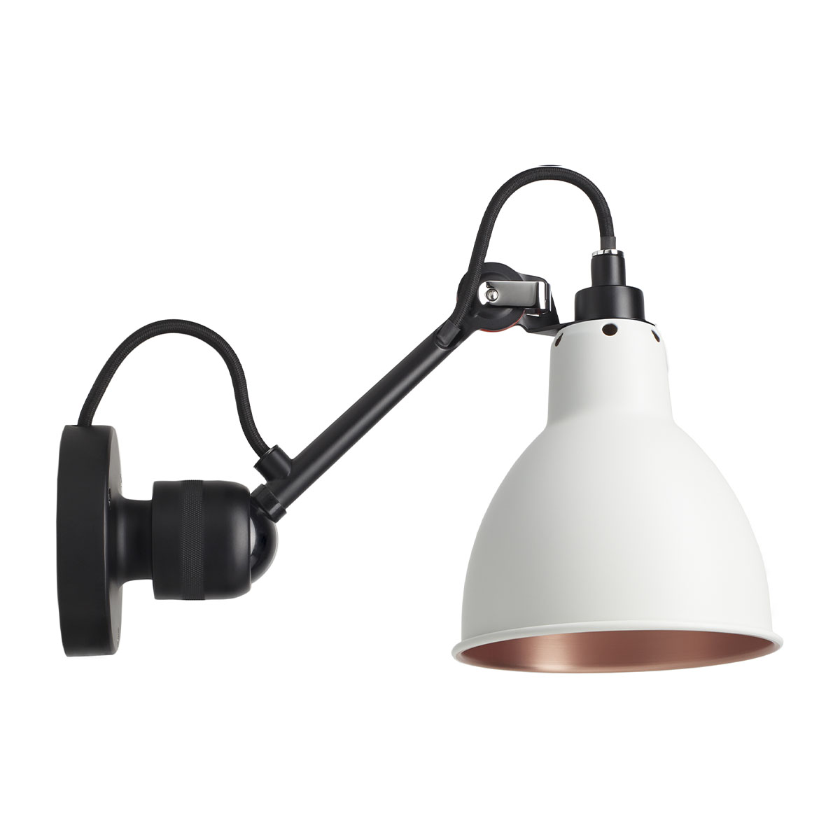 Lampe Gras N° 304 Wandleuchte, T: 15 cm Schirm Weiß & Kupfer Schwarz Konisch