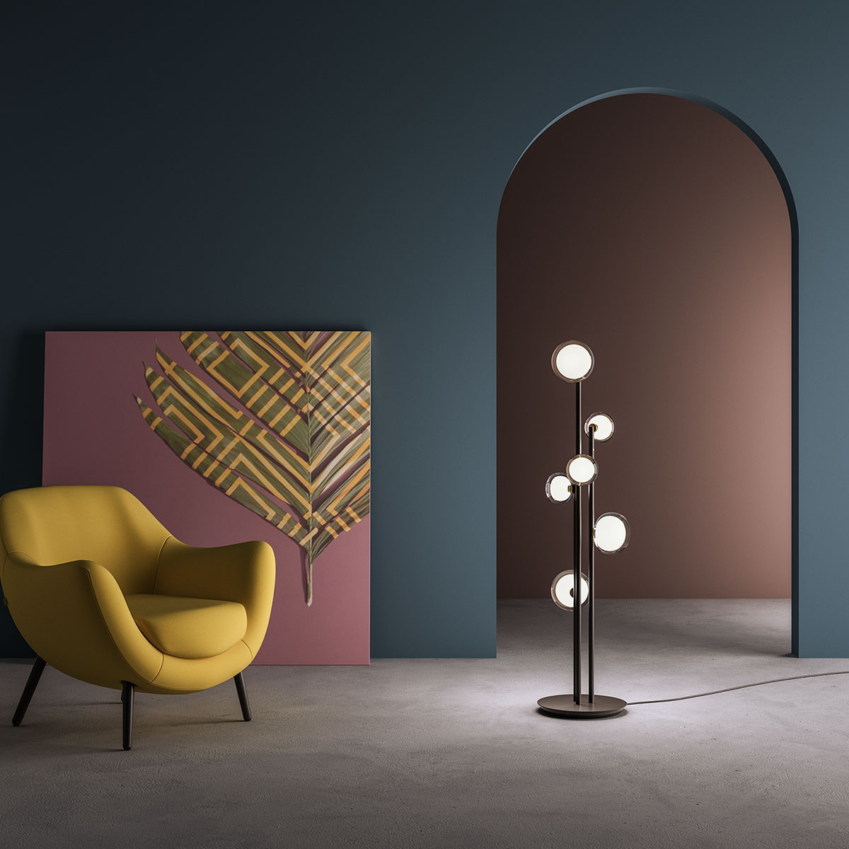 Nabila 552.66 Stehleuchte 6-flammig H: 140 cm, Schwarz Matt / Messing & Klarglas, Schaltbar Nabila 552.66 Stehleuchte 6-flammig H: 140 cm, Schwarz Matt / Schwarz Chrom & Rauchglas, Dimmbar