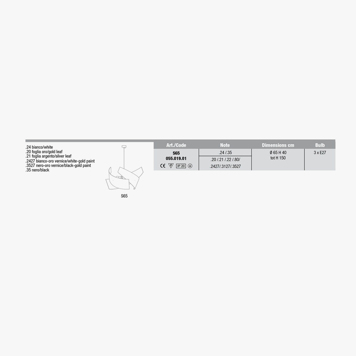 Ella S65 Pendelleuchte, Ø: 65 cm, H: 40 cm, Weiß Ella S65 Pendelleuchte, Ø: 65 cm, H: 40 cm, Schwarz & Goldfarbe