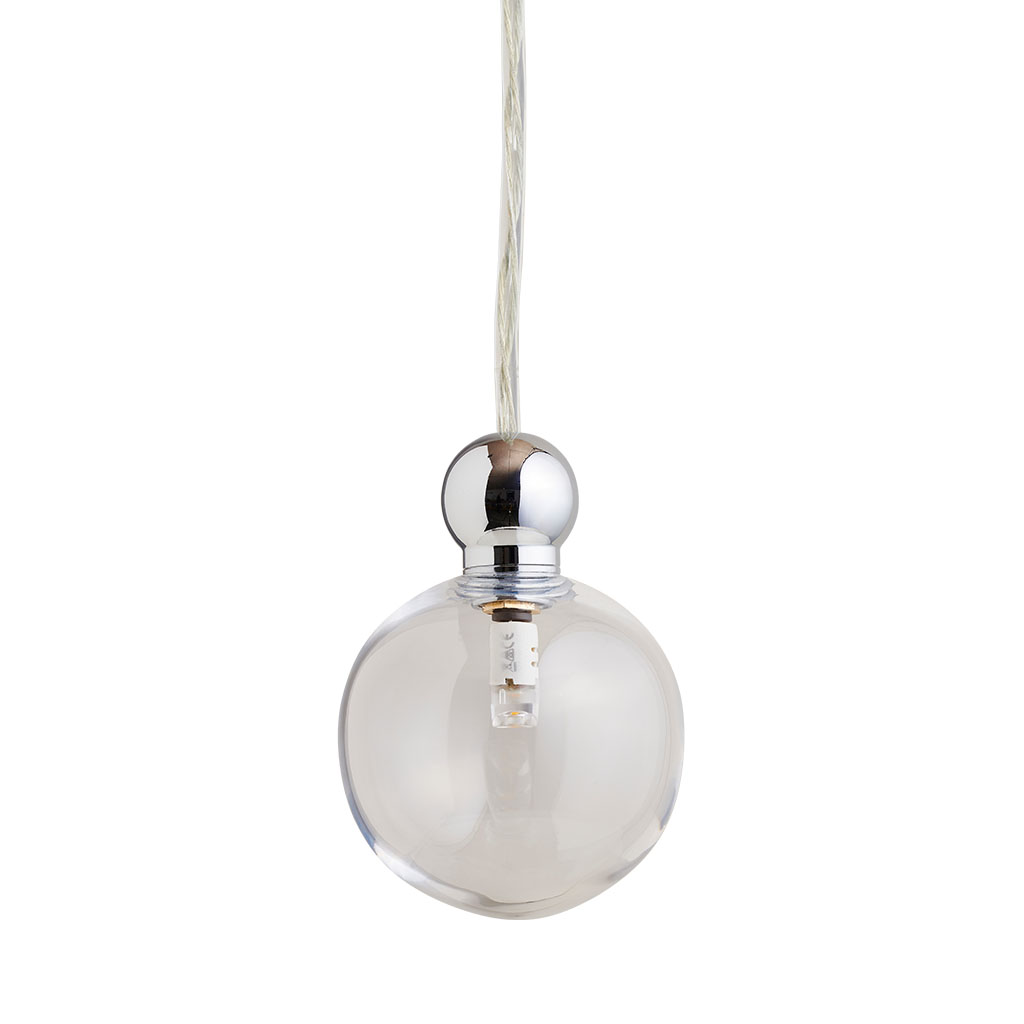 Uva Pendelleuchte M Ø 7 cm, Clear, Silber, mit Einzelbaldachin Uva Pendelleuchte M Ø 7 cm, Clear, Silber, für Multi-Baldachin