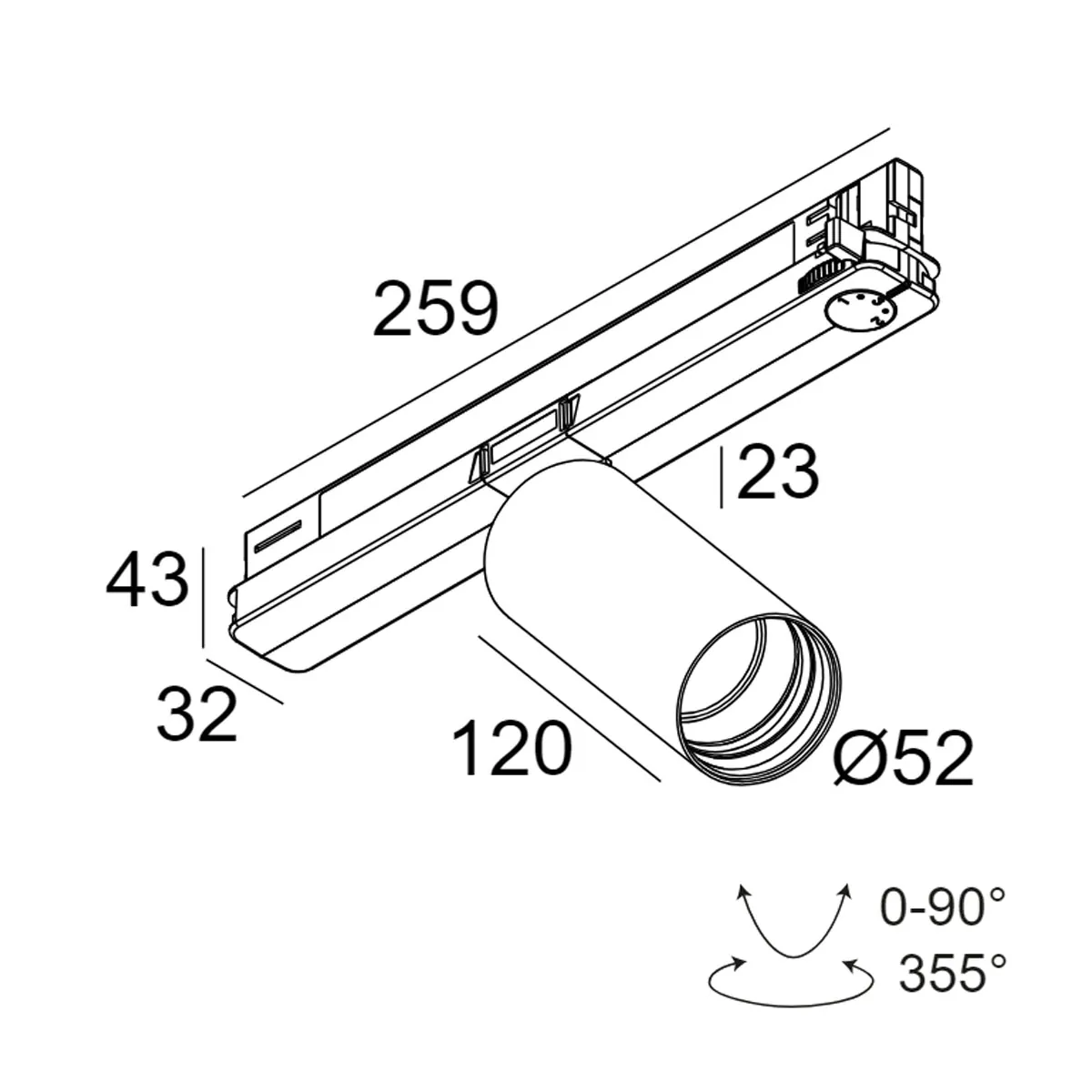 SPY 52 93045 ADM DIM5 Schienenstrahler, DALI dimmbar, Ø: 5,2 cm, Weiß, Warmweiß 3000K, 45°