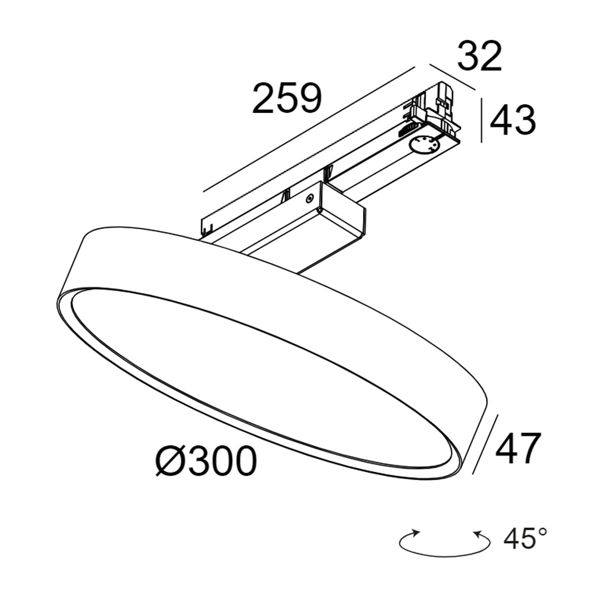 MULTINOVA 30 PIVOT 930 ADM DIM5 Schienenstrahler, Ø: 30 cm, Schwarz, DALI