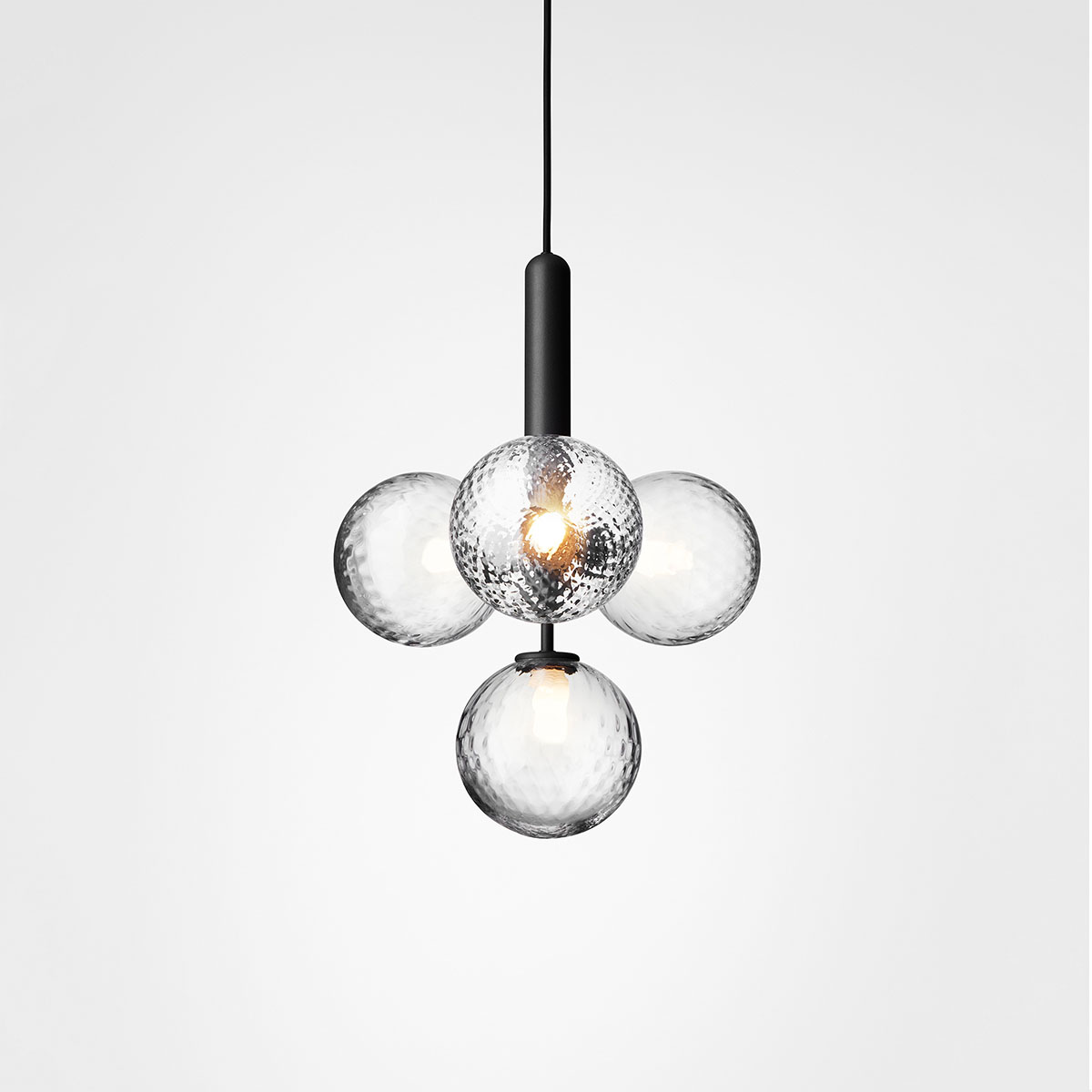 Miira 4 Pendelleuchte, Ø: 38 cm, Steingrau, Glas transparent