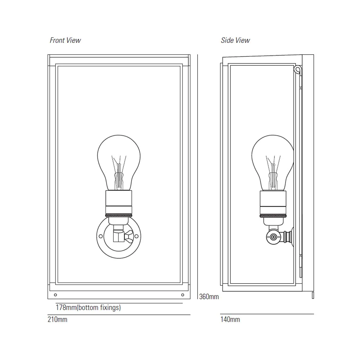 Original BTC Box Wall 7642 Wandleuchte Patiniertes Messing & Mattglas H: 36 cm, von außen verglast