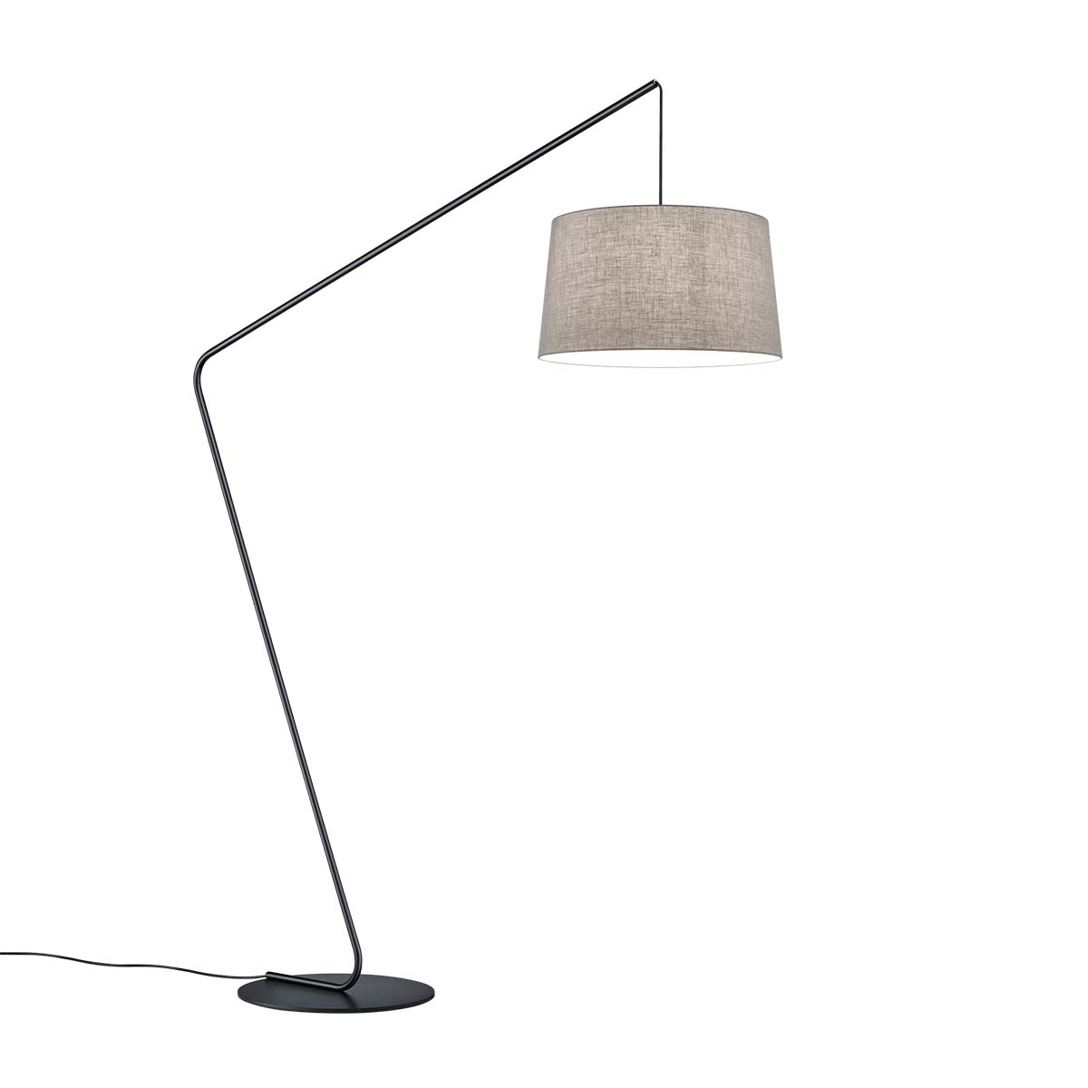 Große und elegante Bogenleuchte mit Schirm aus Leinen in der Farbe grau-beige Große und elegante Bogenleuchte mit Schirm aus Leinen in der Farbe grau-beige