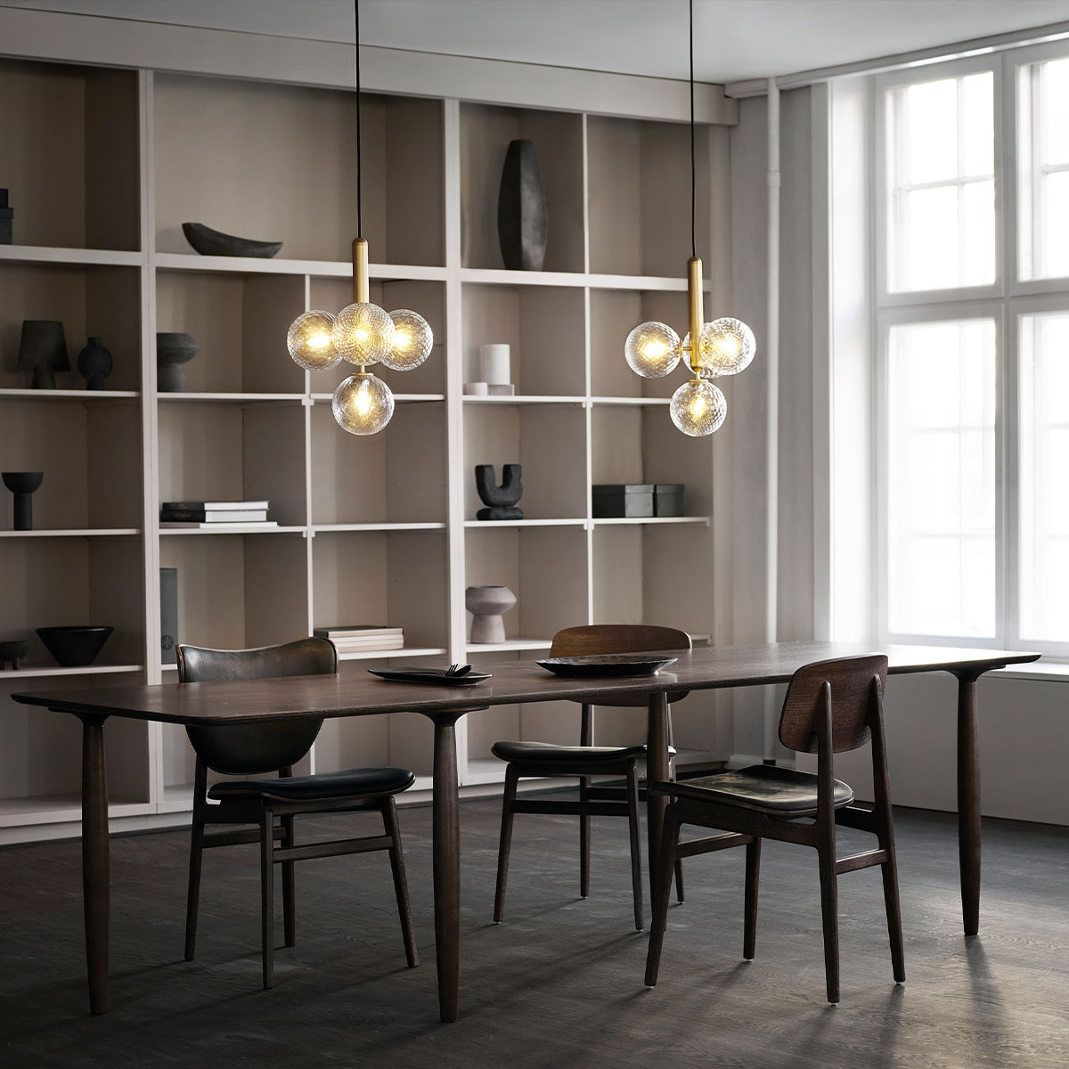 Miira 4 Pendelleuchte, Ø: 38 cm, Messing, Opalglas