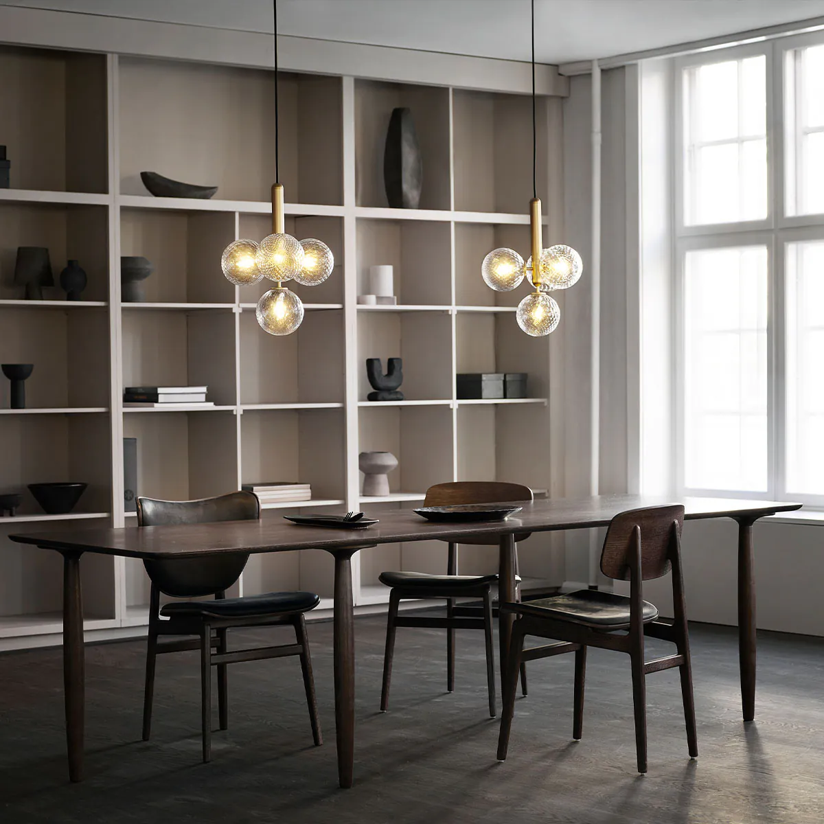 Miira 4 Pendelleuchte, Ø: 38 cm, Messing, Opalglas