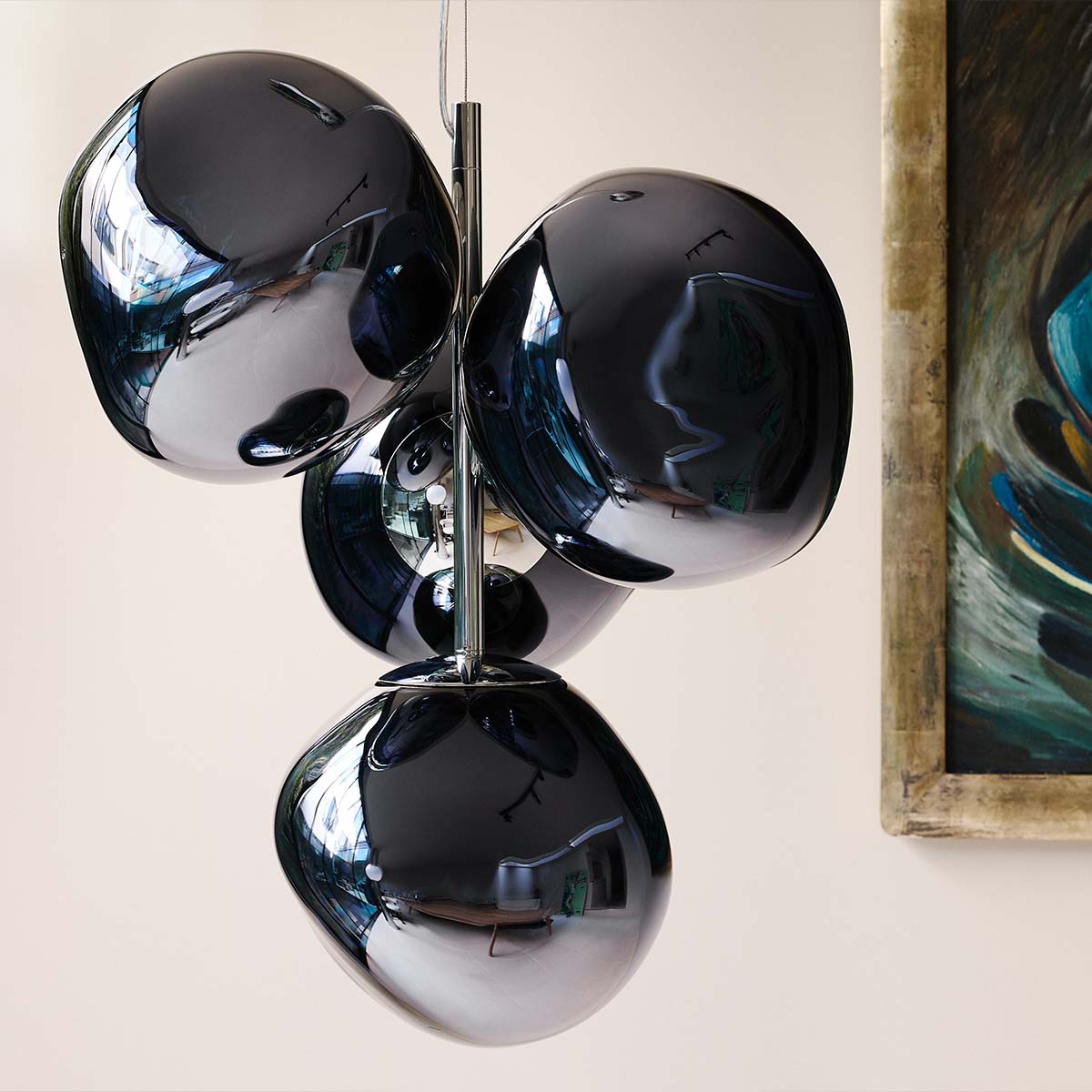 Tom Dixon Melt Mini LED Chandelier, 4-flammig, Gold, B: 54,5 cm, H: 63,4 cm Tom Dixon Melt Small LED Chandelier, 4-flammig, Bronze, Gold, B: 98 cm, H: 103 cm