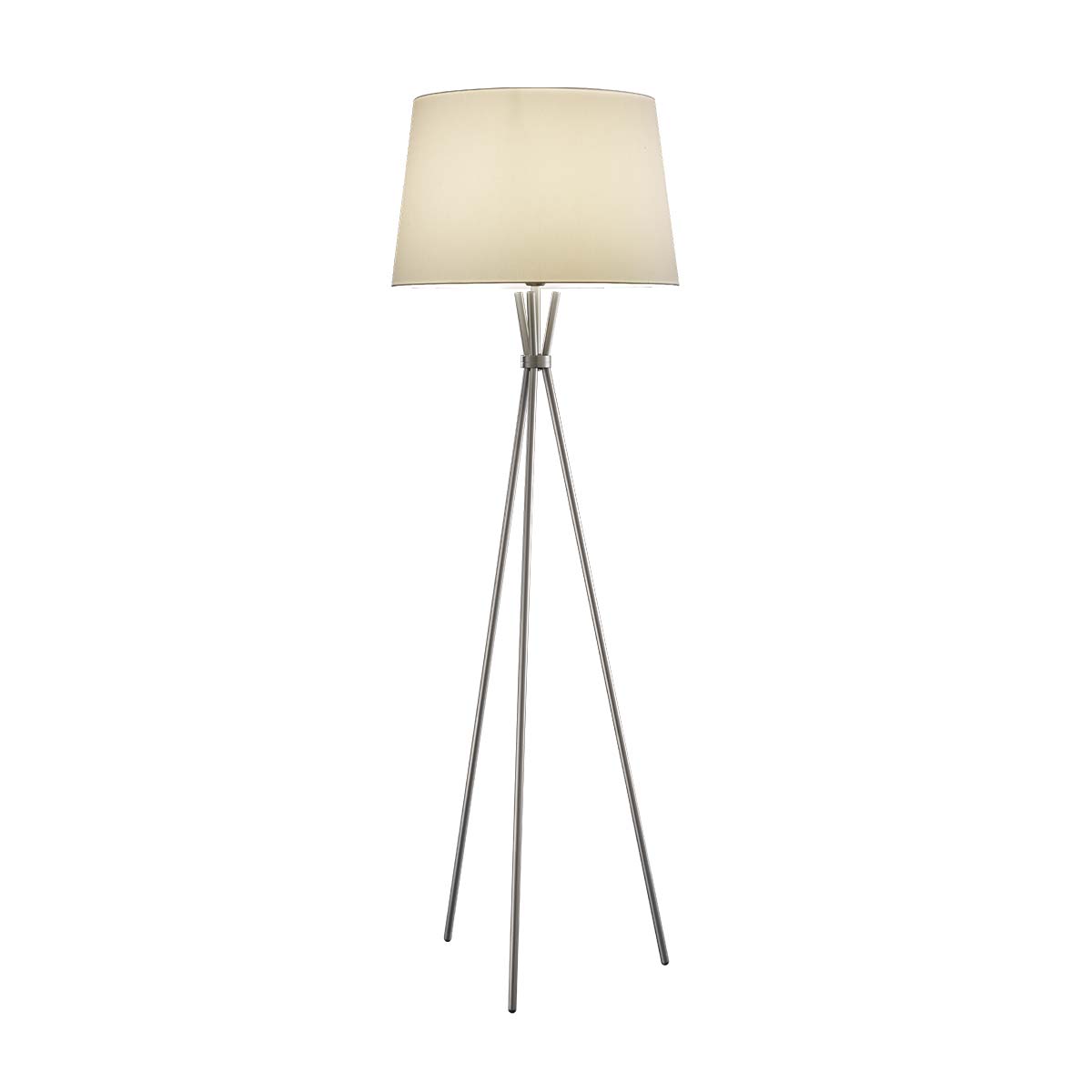 Baulmann Stehleuchte, H: 170 cm – Elegante Stehleuchte mit Dreifuß in der Farbe nickel matt und rundem Schirm in der Farbe weiß