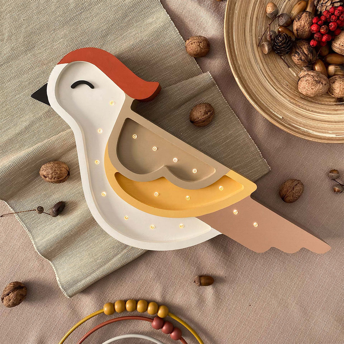 Kinder Nachtlicht Vogel, Holz, braun/ gelb, handgemacht