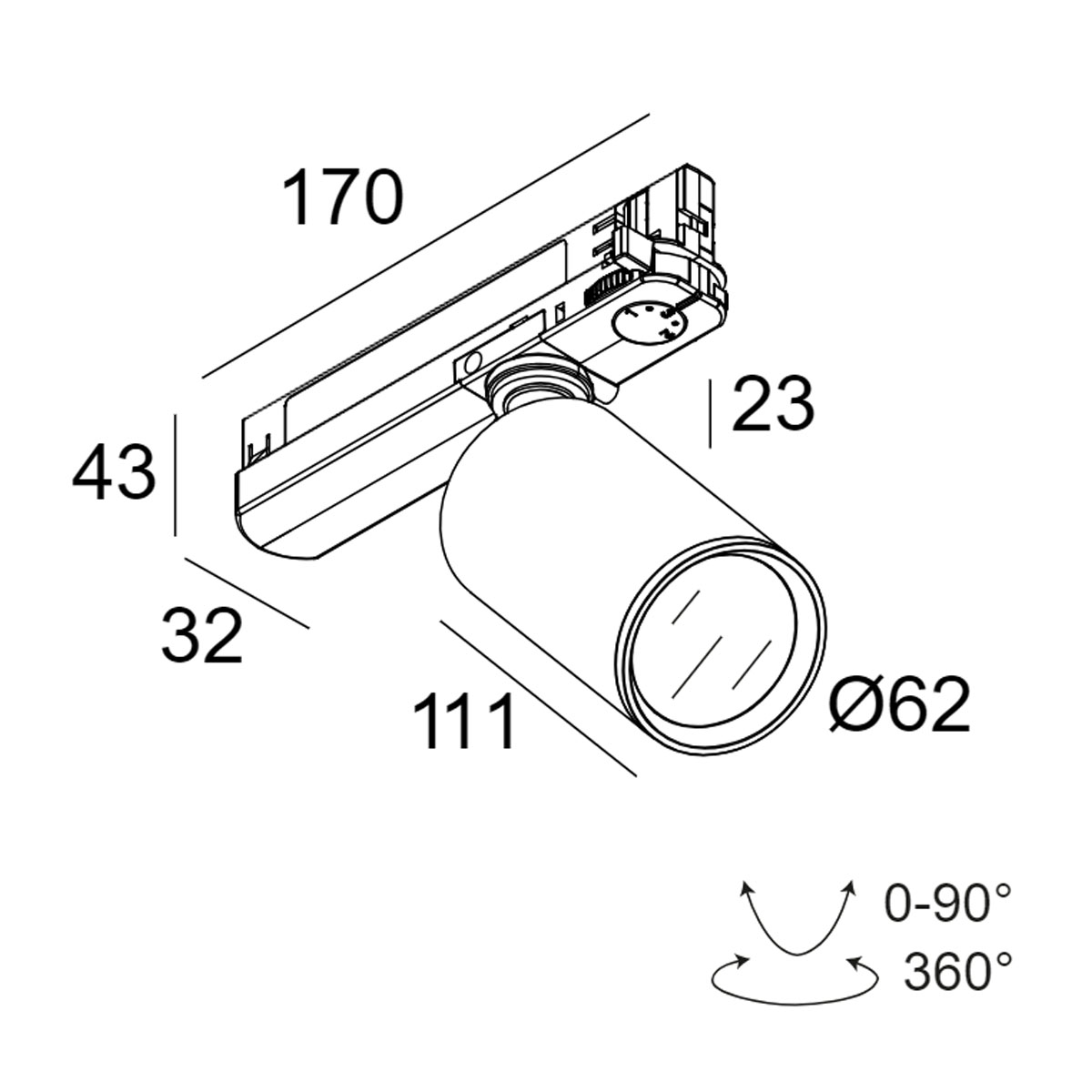 SPY FOCUS MP 927 ADM Schienenstrahler, Ø: 6,2 cm, Weiß, Extra-Warmweiß 2700K, nicht dimmbar
