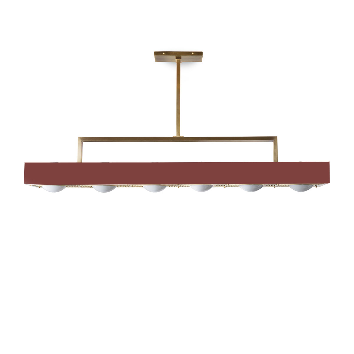 Perfekt für Esszimmer oder Lounge: Bert Frank Kernel Pendelleuchte, Rot, 6-flammig aus goldfarbene Oberfläche und Aluminium und Glas – sanftes Licht