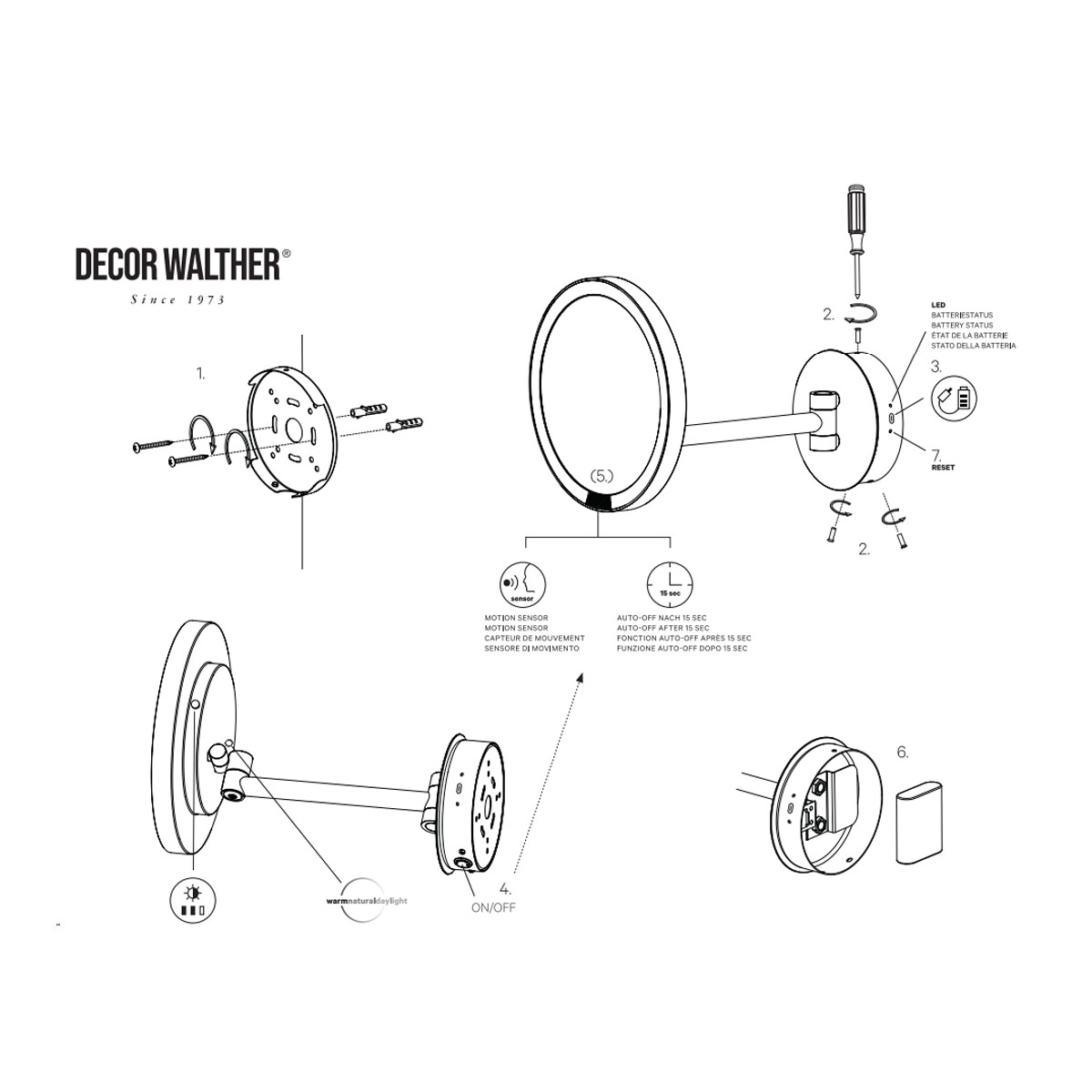 Maßzeichnung der Kosmetikspiegel – Decor Walther Just Look Plus WR Akku Schminkspiegel mit Licht Bad, H: 21,5 cm, B: 37 cm, Schwarz matt, 5x Vergrößerung