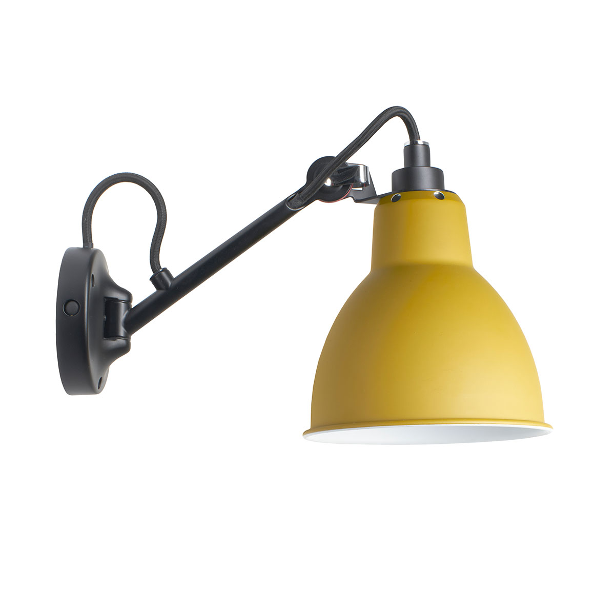 DCW Editions Lampe Gras N° 104 Wandleuchte, T: 30,3 cm Schwarz, Schirm Gelb Schwarz Modern – hochwertige Wandleuchte für Flur Spezial Angebot Pack Duo Lampe Gras N° 104sw Wandleuchte Schwarz, Schirm Gelb mit Schalter in Schwarz Gelb – hochwertige Designerlampe des Herstellers DCW Editions passt perfekt in den Treppenaufgang
