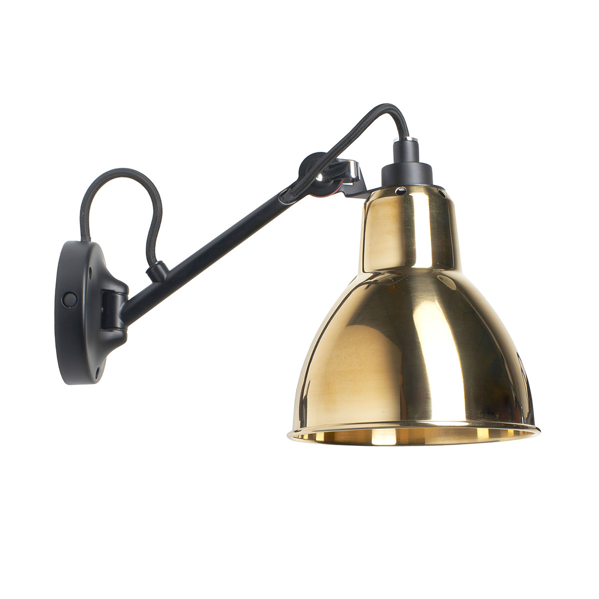 Lampe Gras N° 104 Wandleuchte, T: 30,3 cm Schwarz, Schirm Messing in Schwarz Messing – moderne Designerlampe des Herstellers DCW Editions für den Flur Lampe Gras N° 104 Wandleuchte, T: 30,3 cm Schwarz, Schirm Messing in Schwarz Messing – moderne Designerlampe des Herstellers DCW Editions für den Flur