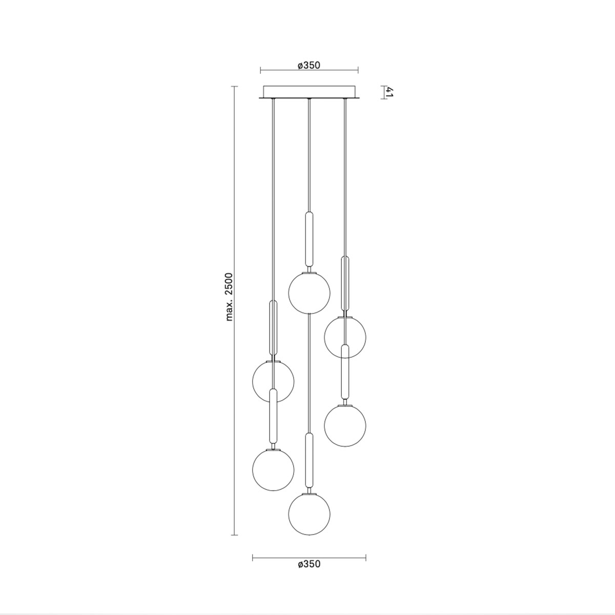 Miira 6 Pendelleuchte, Ø: 35 cm, Steingrau, Glas transparent Miira 6 Pendelleuchte, Ø: 35 cm, Messing, Opalglas