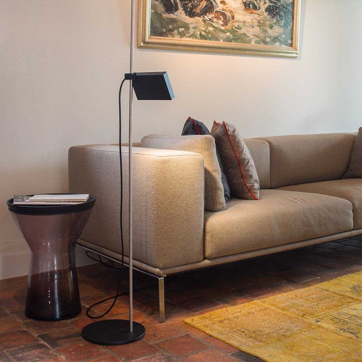 Flat-Box-LED Stehleuchte, H: 152 cm, Schwarz matt