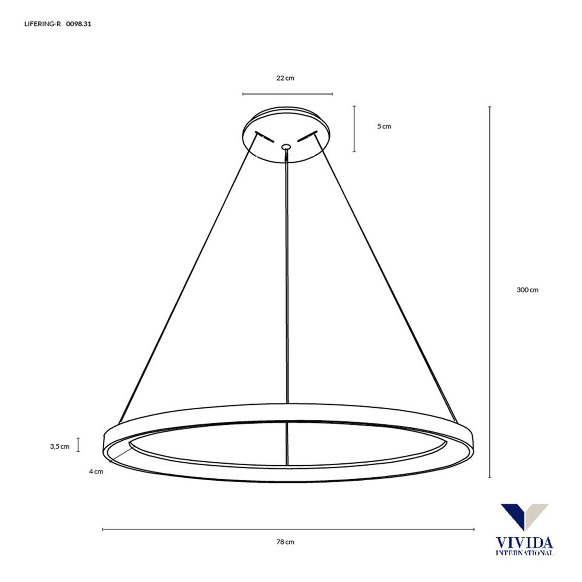 Lifering-R Pendelleuchte, Titanium, Ø: 78 cm